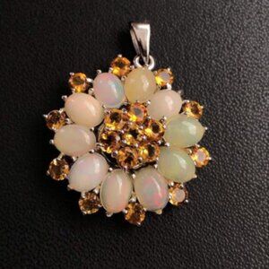 Beautiful citrine and opal in silver pendent